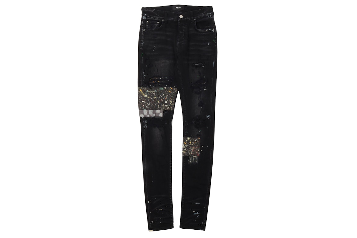 Pre-owned Amiri Paint Splatter Patched Jeans Aged Black