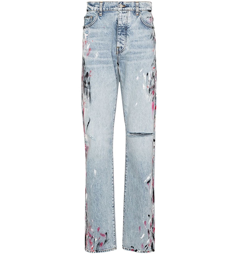 AMIRI Paint Splatter Straight Leg Jeans Blue/Multi Men's US