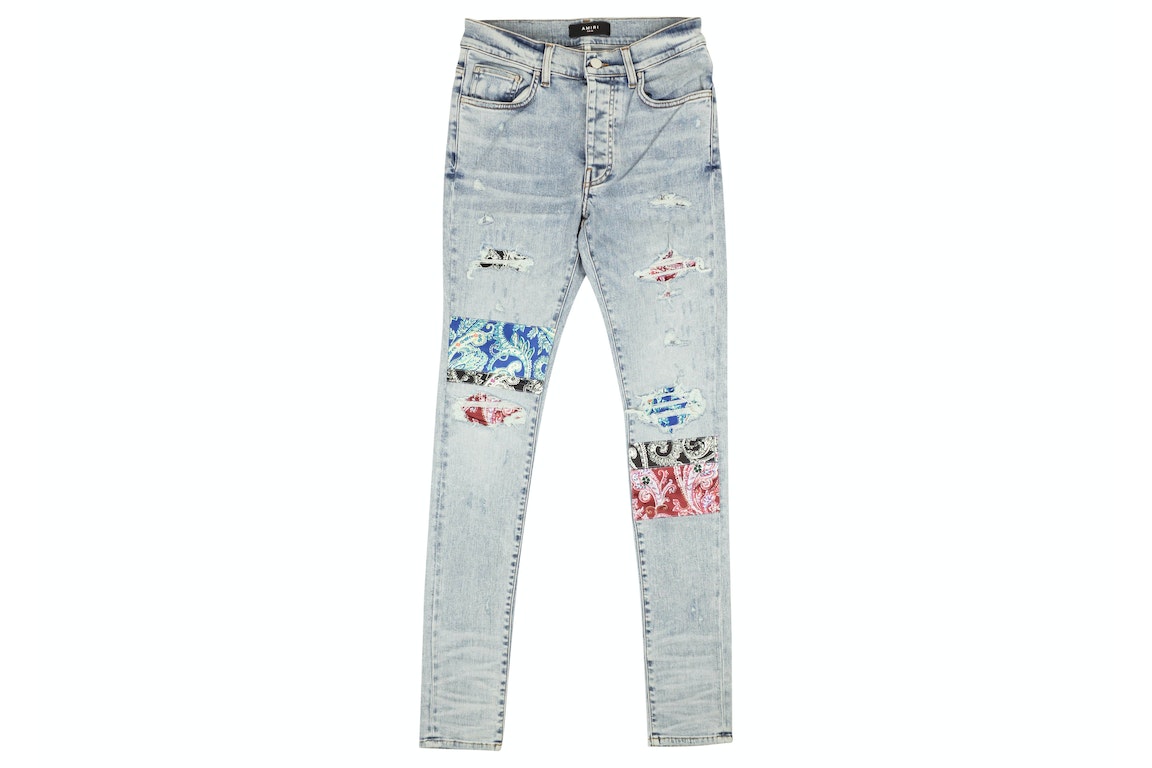 Pre-owned Amiri Pajama Art Patch Skinny Jeans Blue