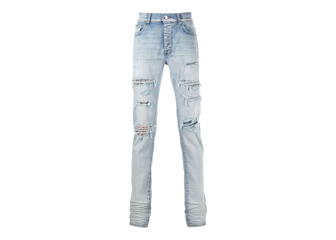 Pre-owned Amiri Panelled Ripped Distressed Skinny Jeans Blue