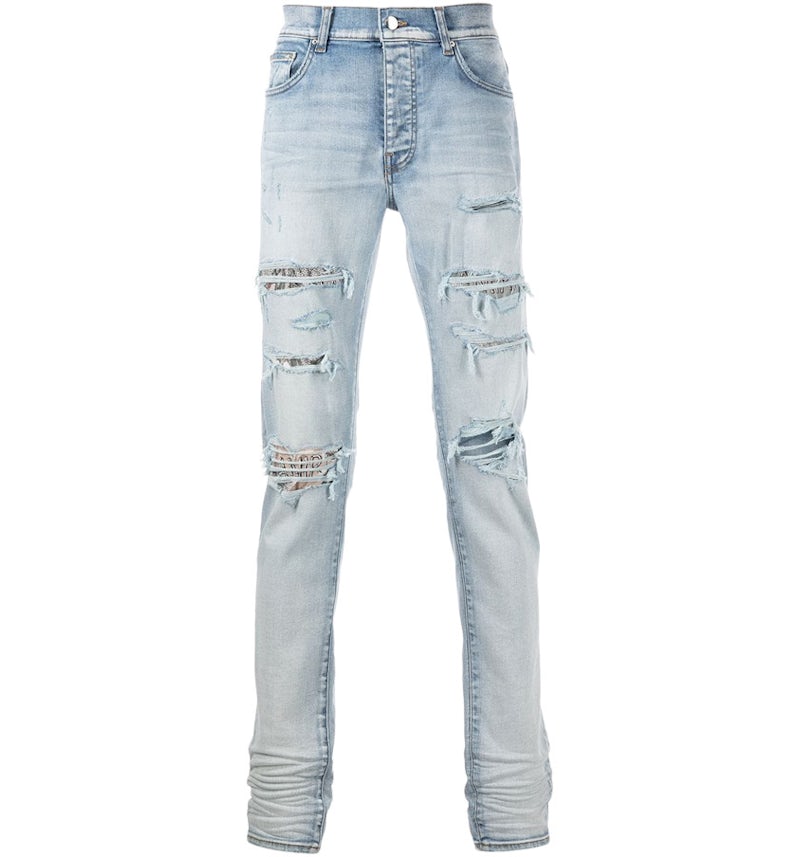 AMIRI Panelled Ripped Distressed Skinny Jeans Blue Men's US