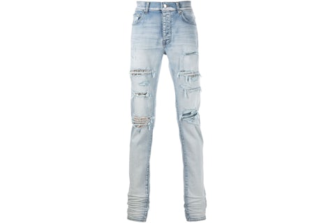AMIRI Panelled Ripped Distressed Skinny Jeans Blue Men's US