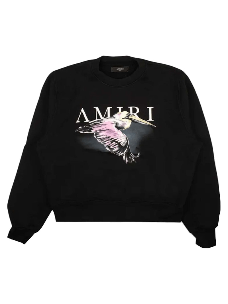 Pre-owned Amiri Men's  Pelican Watercolor Crewneck Sweatshirt In Black