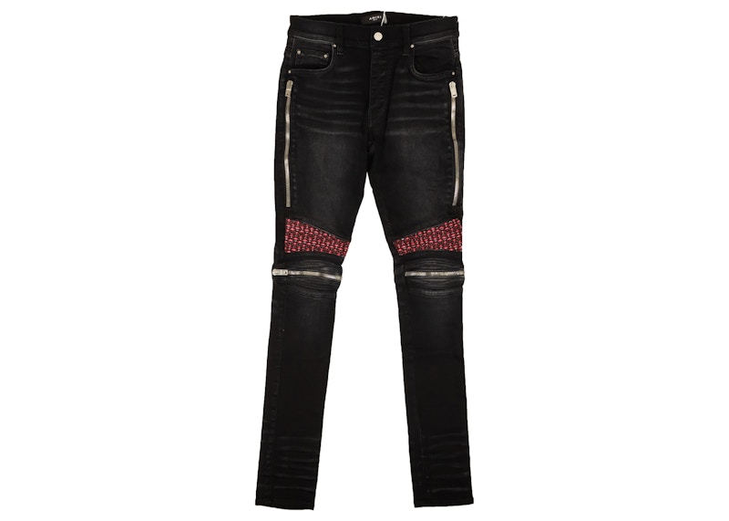 AMIRI Pink Velvet PJ MX2 Skinny Jeans Black