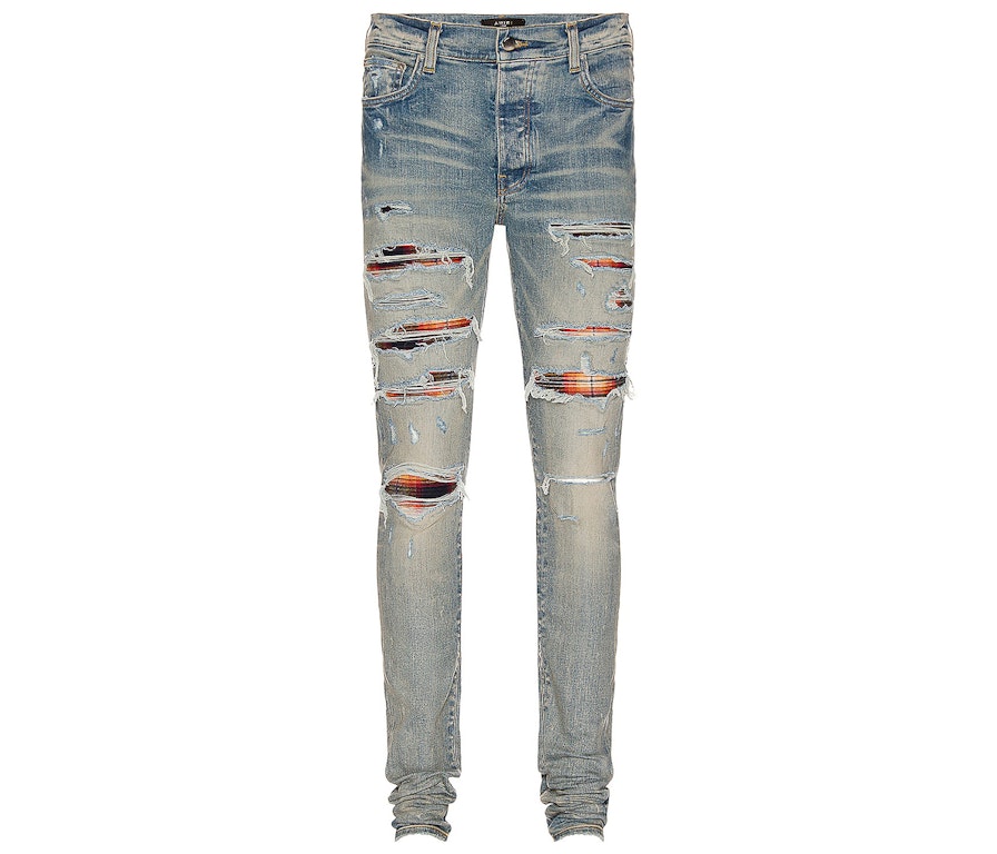 Pre-owned Amiri Plaid Trasher Skinny Fit Jeans Blue