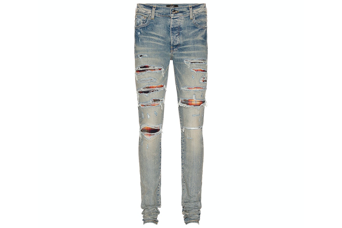 Pre-owned Amiri Plaid Trasher Skinny Fit Jeans Blue
