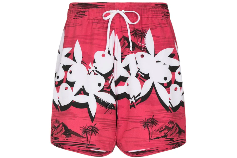 AMIRI Playboy Hawaiian Swim Shorts Red/Black/White Men's - GB