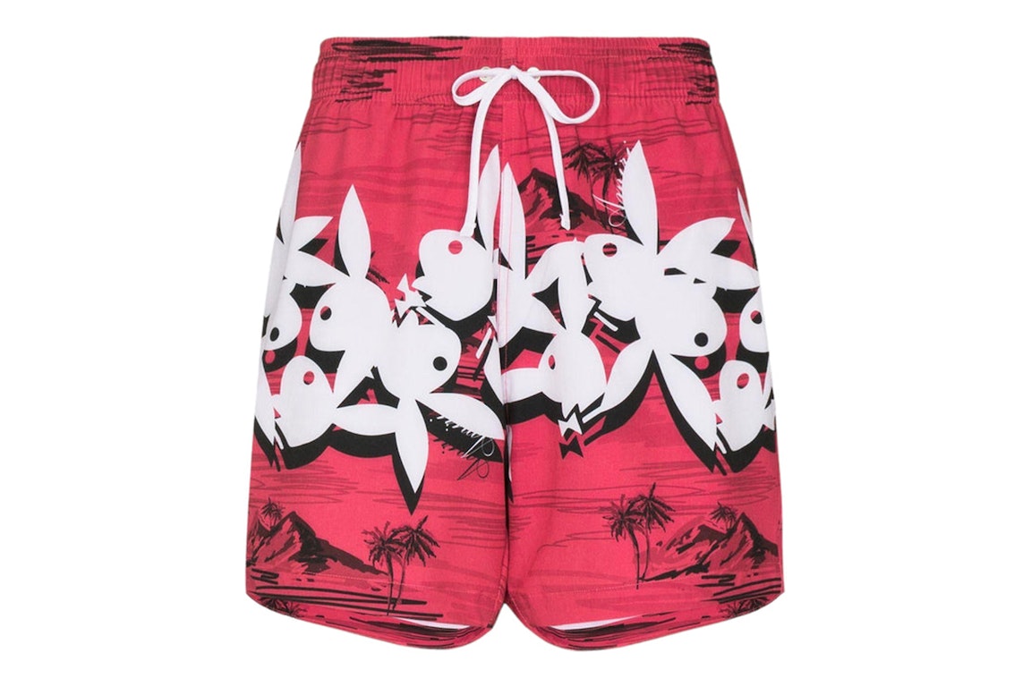 Pre-owned Amiri Playboy Hawaiian Swim Shorts Red/black/white