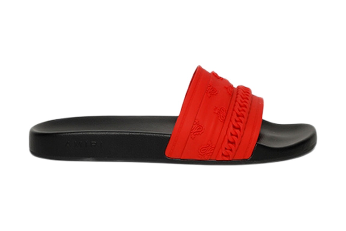 Pre-owned Amiri Pool Slide Bandana Chain Red Black In Red/black