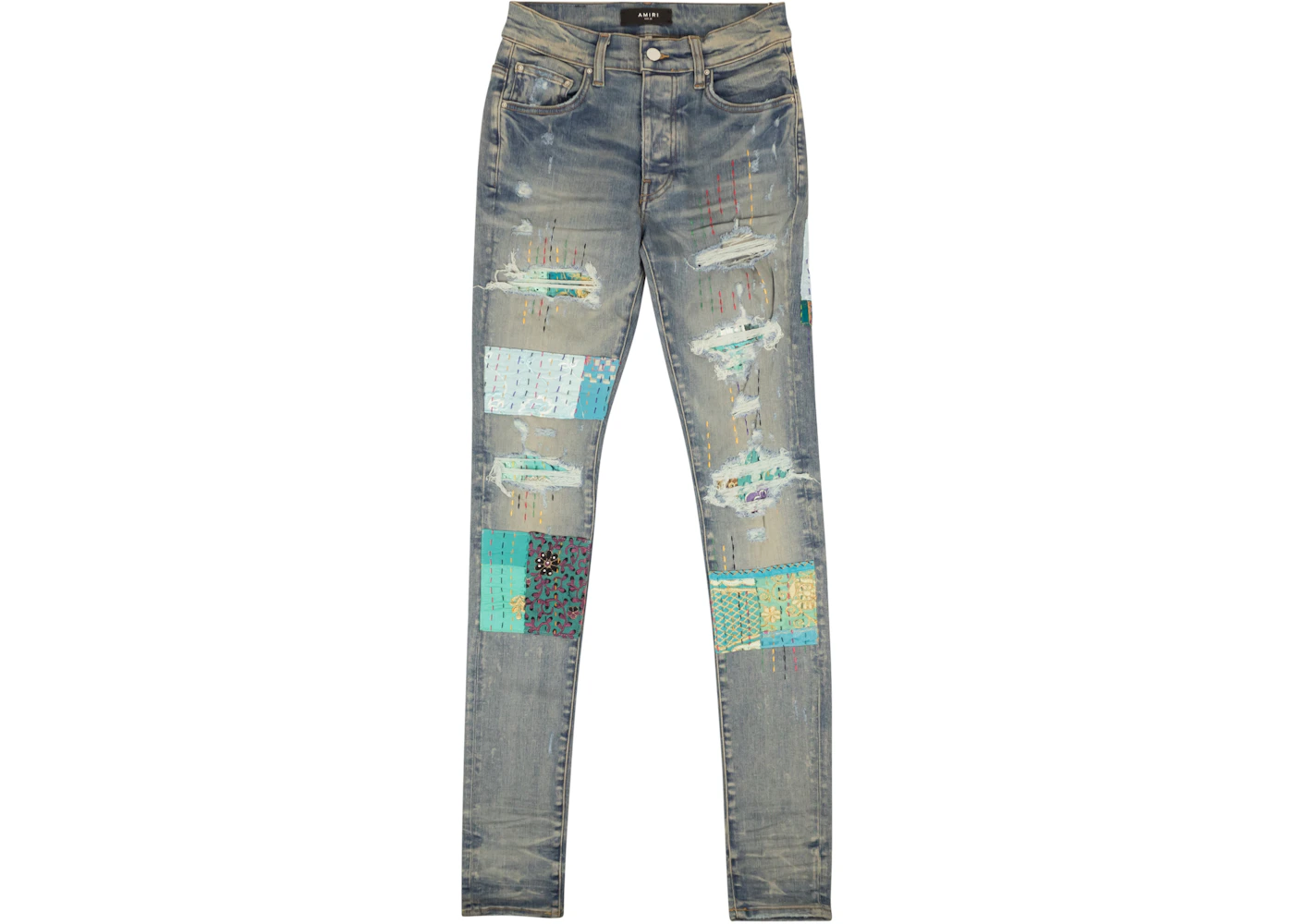 AMIRI Quilted Art Patch Skinny Jeans Blue Men's - SS23 - US