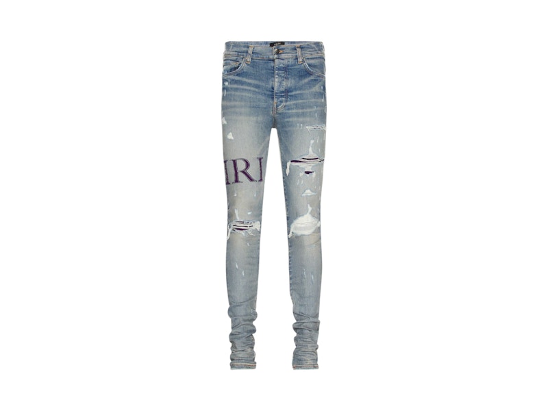 Pre-owned Amiri Men's  Serif Purple Logo Jean In Clay Indigo