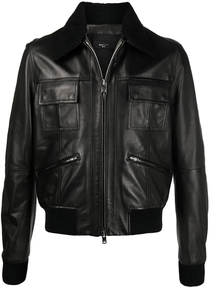AMIRI Shearling Collar Aviator Leather Jacket Black Men's - SS21 - US