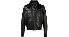 AMIRI Shearling Collar Aviator Leather Jacket Black