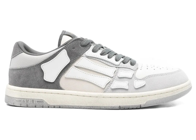 Pre-owned Amiri Men's Skel Top Low Distressed Sneakers In White/dark Grey/light Grey