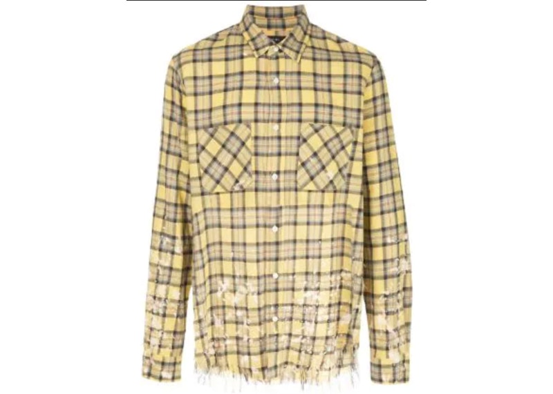 AMIRI Splatter Distressed Plaid Shirt 