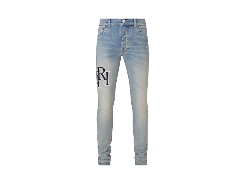 Pre-owned Amiri Men's Staggered Embroidered Logo Jeans In Vintage Indigo In Blue