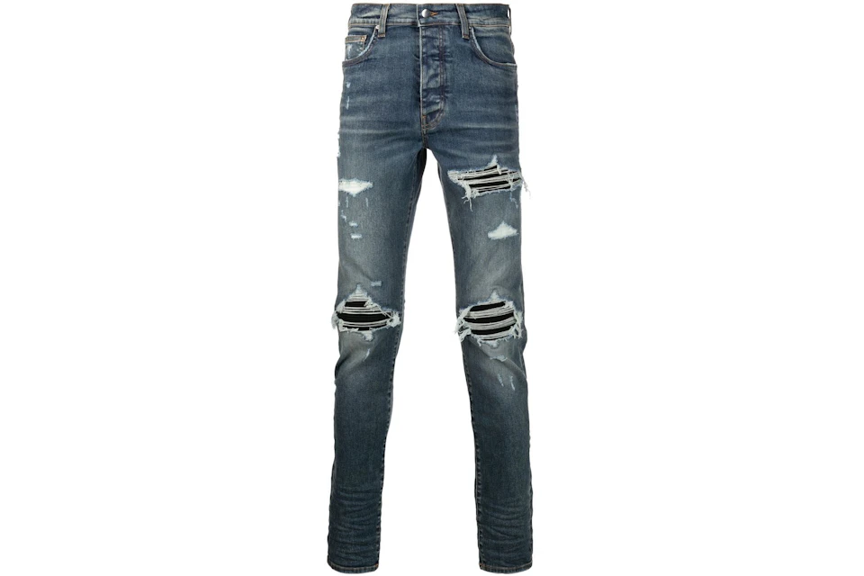 AMIRI Stonewashed Distressed Slim Cut Jeans Deep Classic Blue