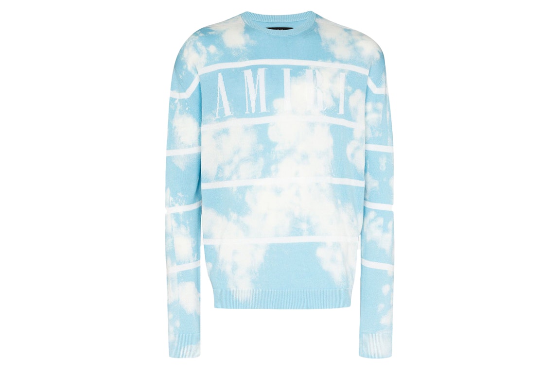 Pre-owned Amiri Striped Cloud Knit Crew Sweater Light Blue