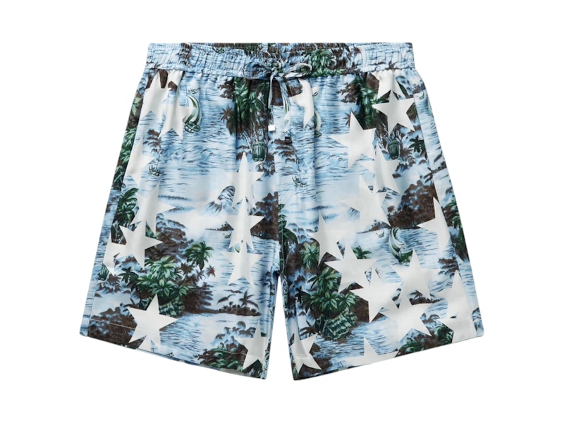 送料無料 日本 AMIRI US - Men's Blue Swimtrunks Star Tropical 水着・ラッシュガード