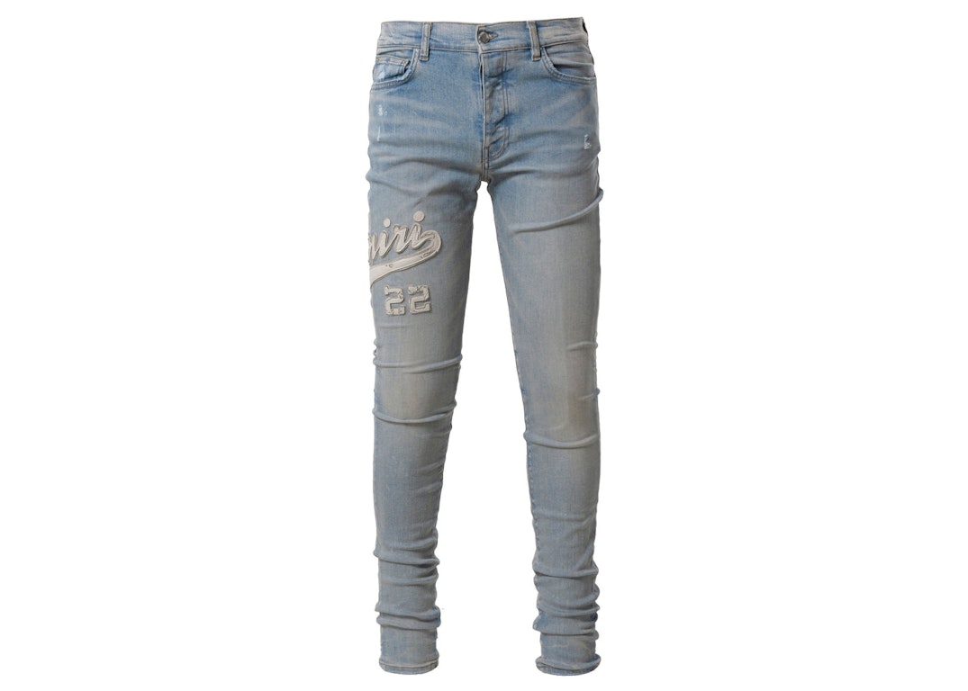 Pre-owned Amiri Varsity Applique Logo Jeans Clay Indigo