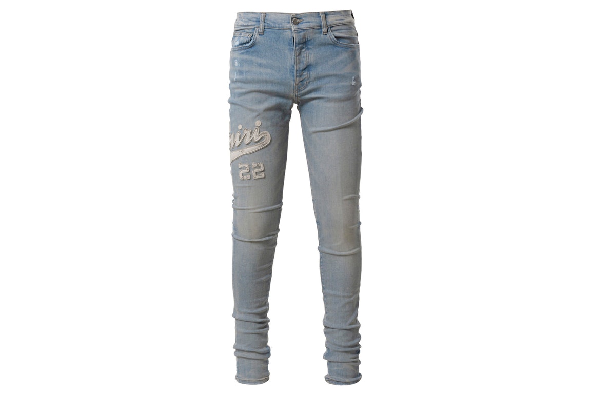 Pre-owned Amiri Varsity Applique Logo Jeans Clay Indigo