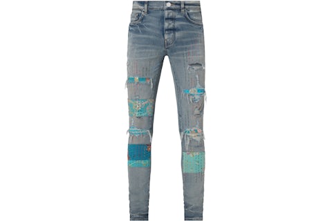 AMIRI Vintage Quilt Art Patch Skinny Jean Clay Indigo Men's US