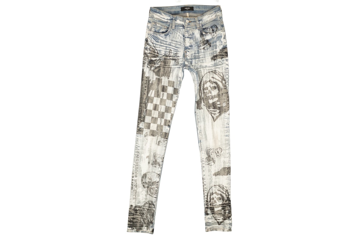 Pre-owned Amiri Wes Lang Sketch Straight Fit Jeans Blue