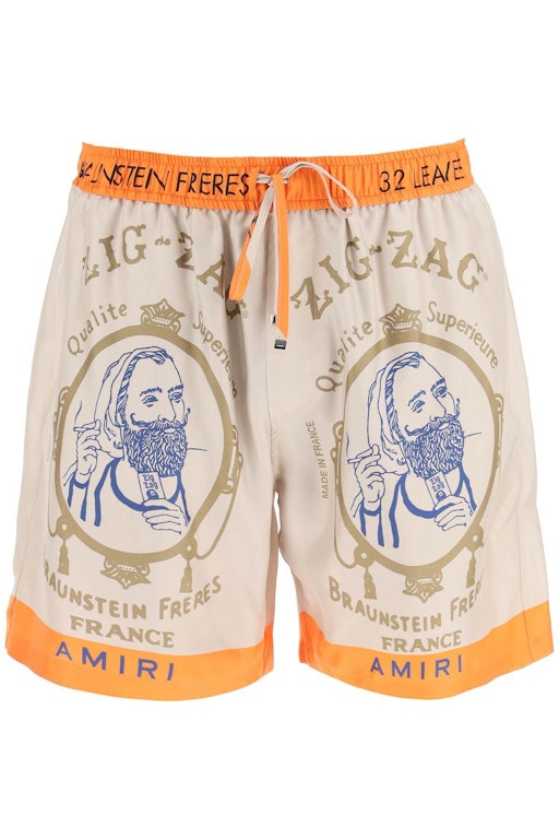 Pre-owned Amiri Zig-zag Silk Shorts Beige/orange