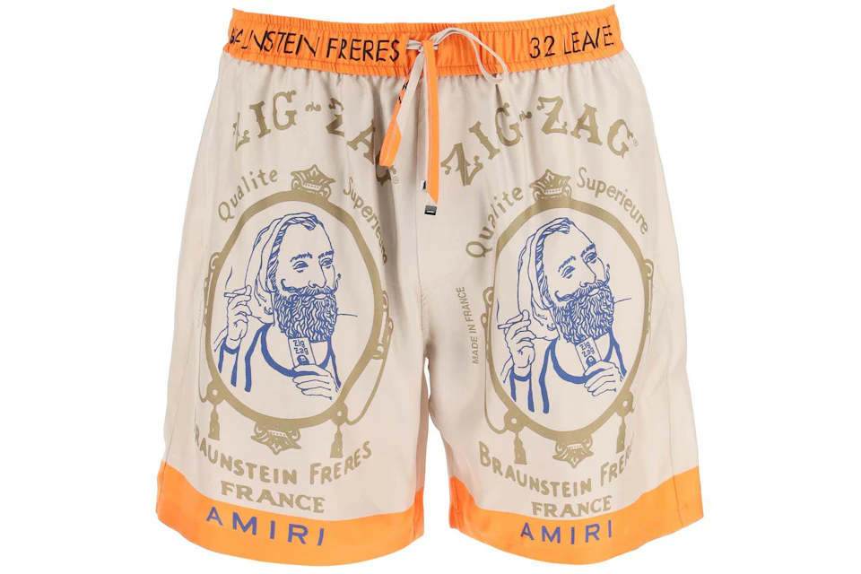 AMIRI Zig-Zag Silk Shorts Beige/Orange
