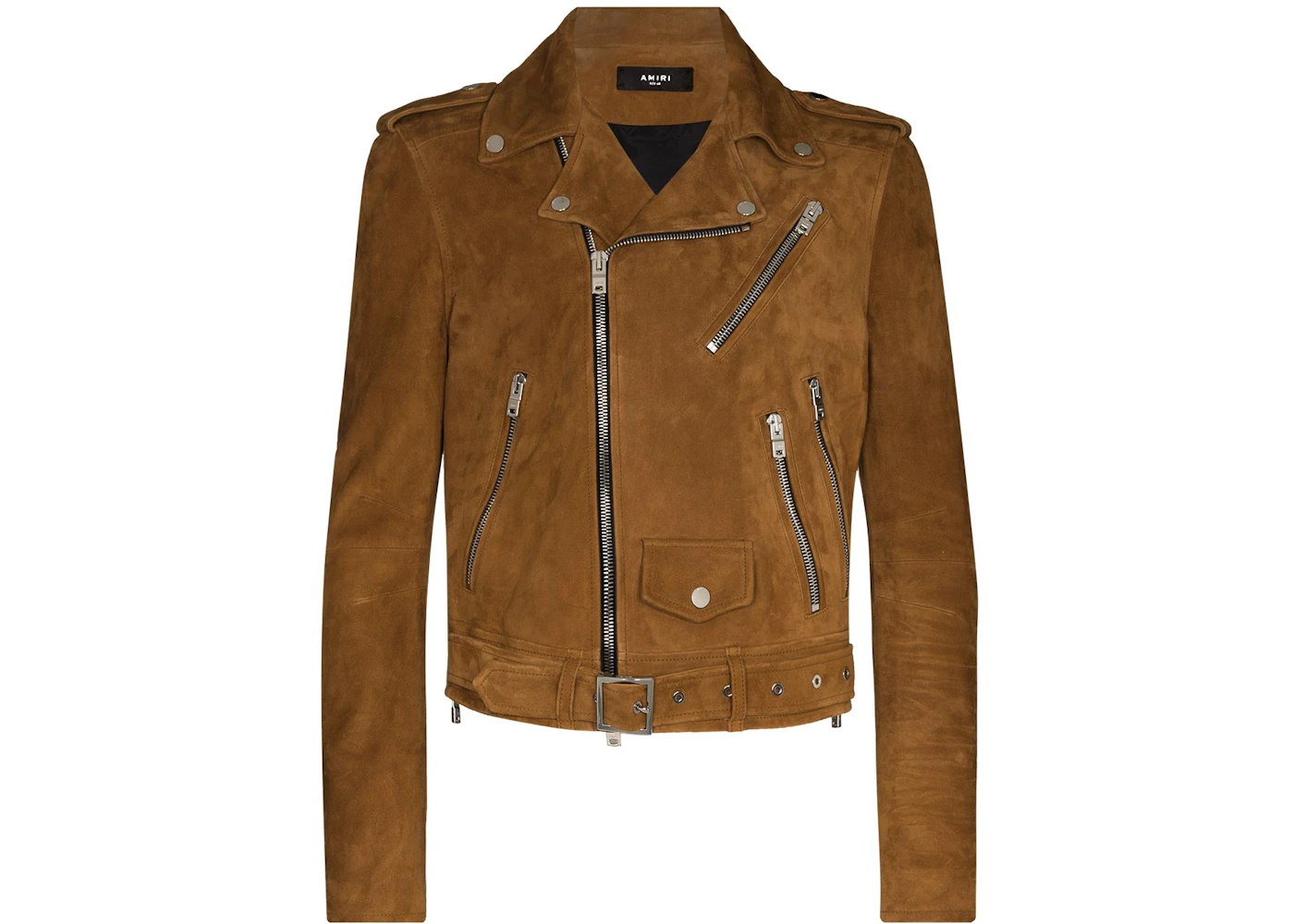 AMIRI Zip Pockets Leather Biker Jacket Tobacco Brown Men's - SS21 - US