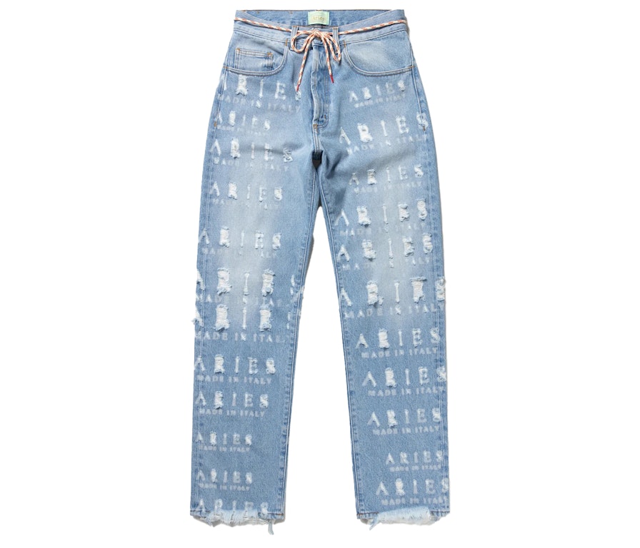 Pre-owned Aries Destroyed Batten Jeans Blue