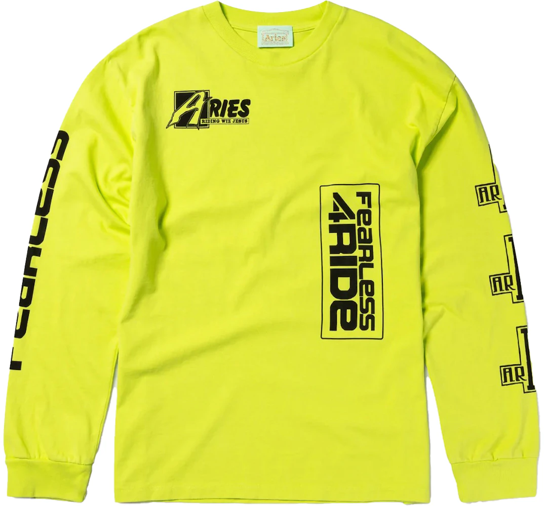 Aries Fearless Moto Longsleeved T-shirt Lime - FW22 - US