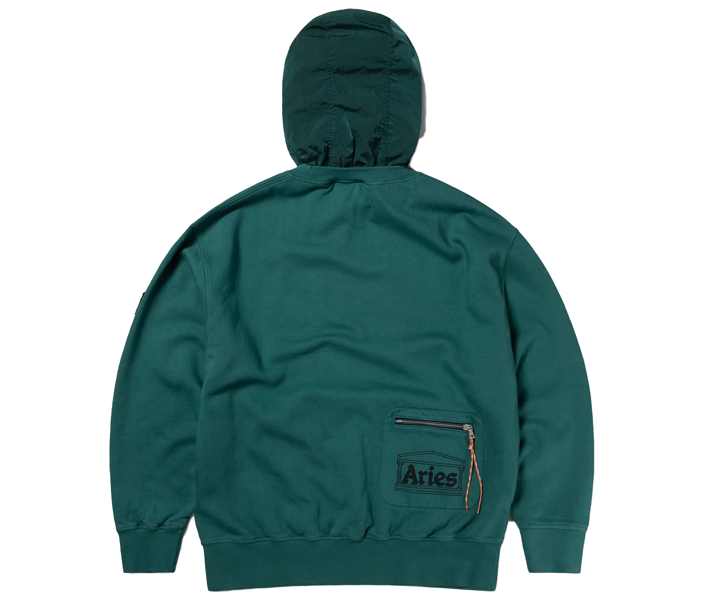 Aries Nylon Hybrid Hooded Sweatshirt Green - FW22 - GB