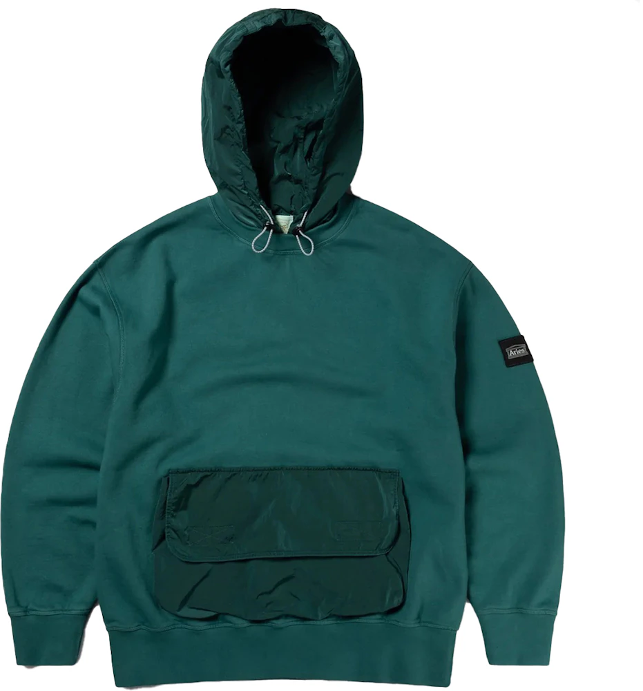 Aries Nylon Hybrid Hooded Sweatshirt Green - FW22 - US