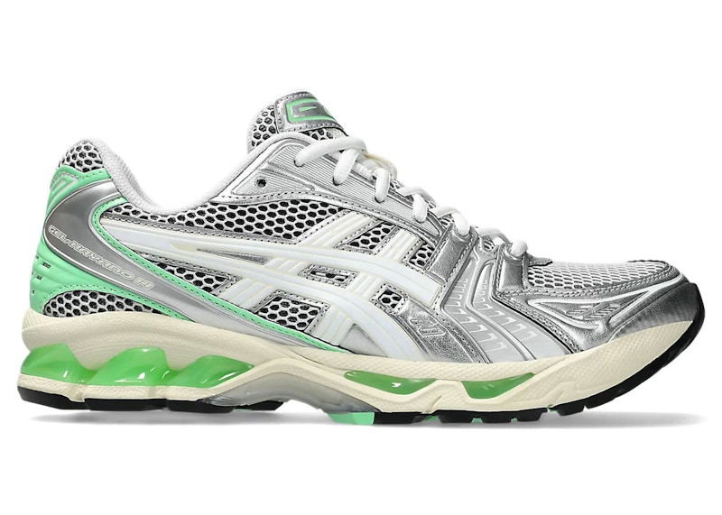 ASICS ☆ Gel-Kayano 14 Silver×Green Asics Gel-Kayano 14 sneakers in silver and green | ASOS