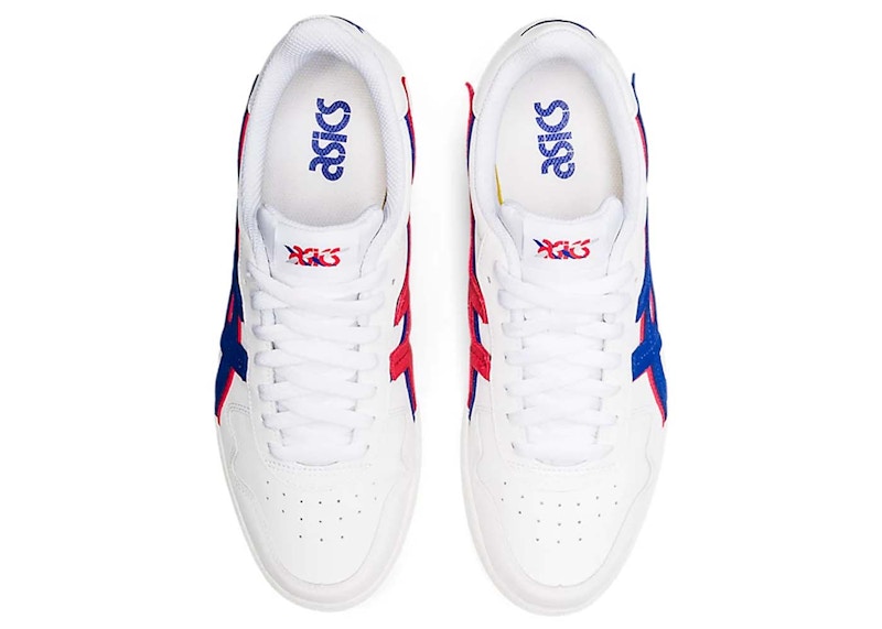 Asics white cheap blue red