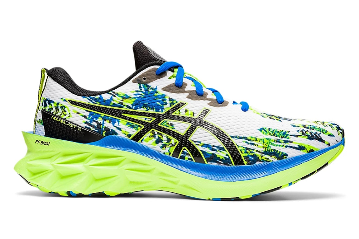 Click to view more detailed imagery on our partner's website Pre-owned Asics Novablast 2 Run Faster Lime Green In White/black/blue