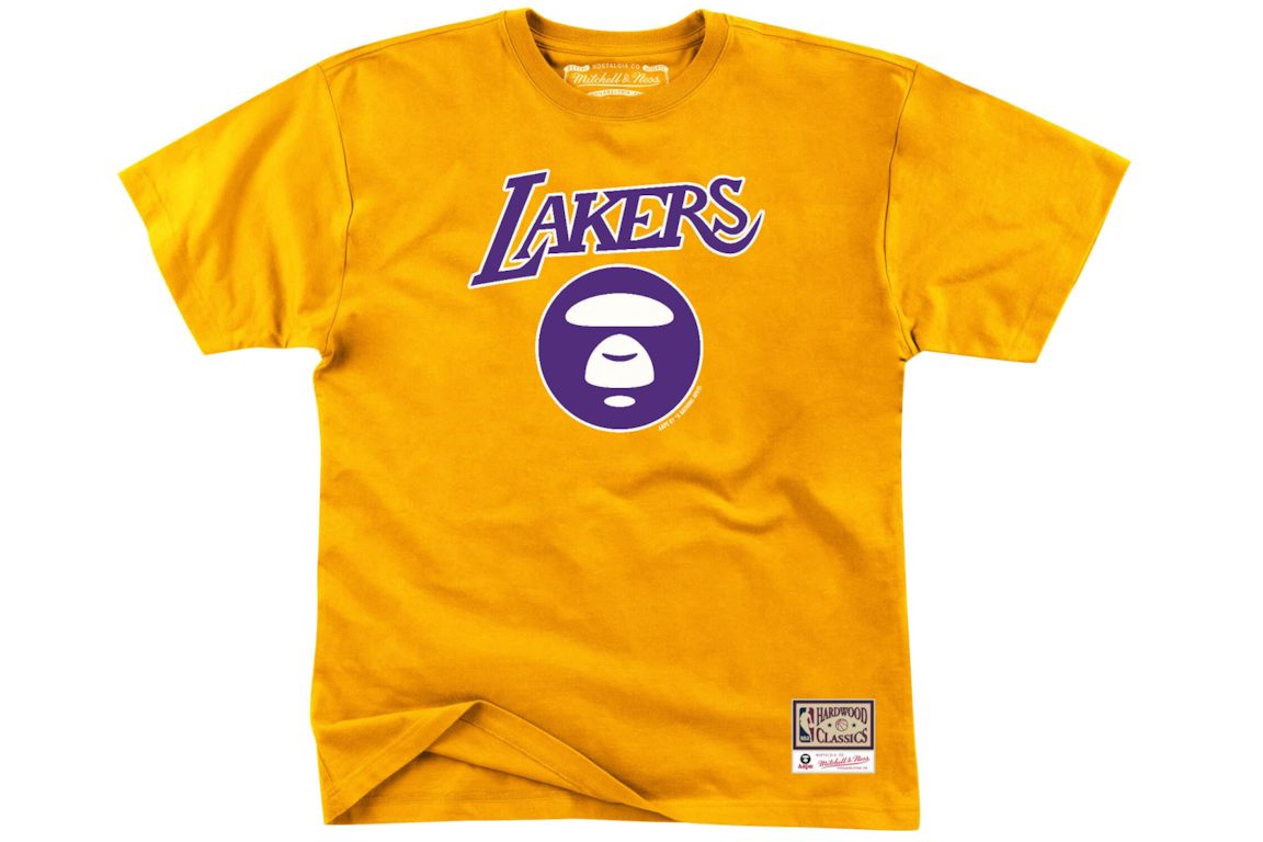 Pre-owned Aape Bape X Mitchell & Ness Los Angeles Lakers Tee Yellow