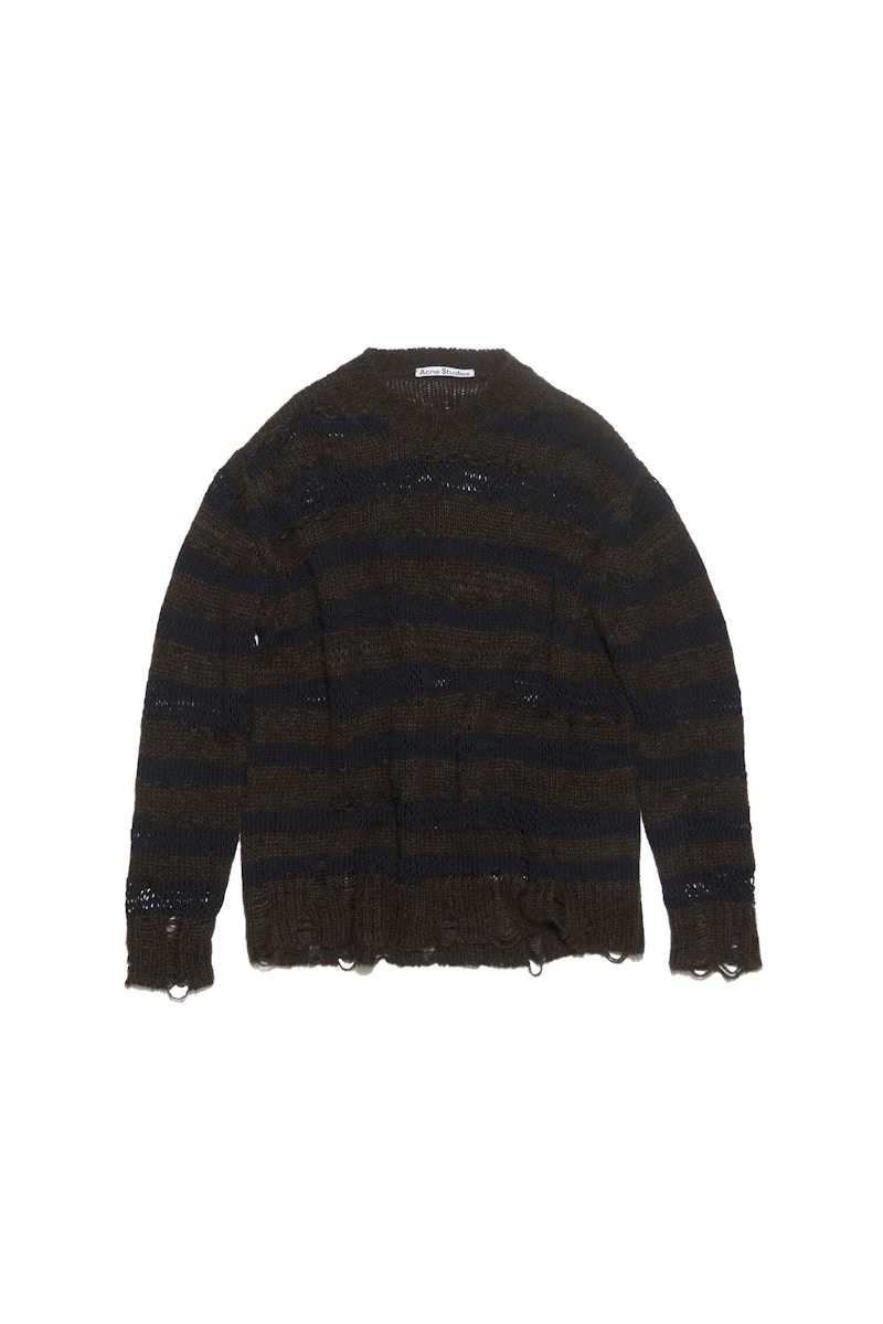 Acne Studios(Acne)◆Squirrel Jacquard Distressed/XS/ウール/BLK/FN-WN-KNIT000485 Acne Studios Squirrel Jacquard Distressed Wool Knit Crewneck