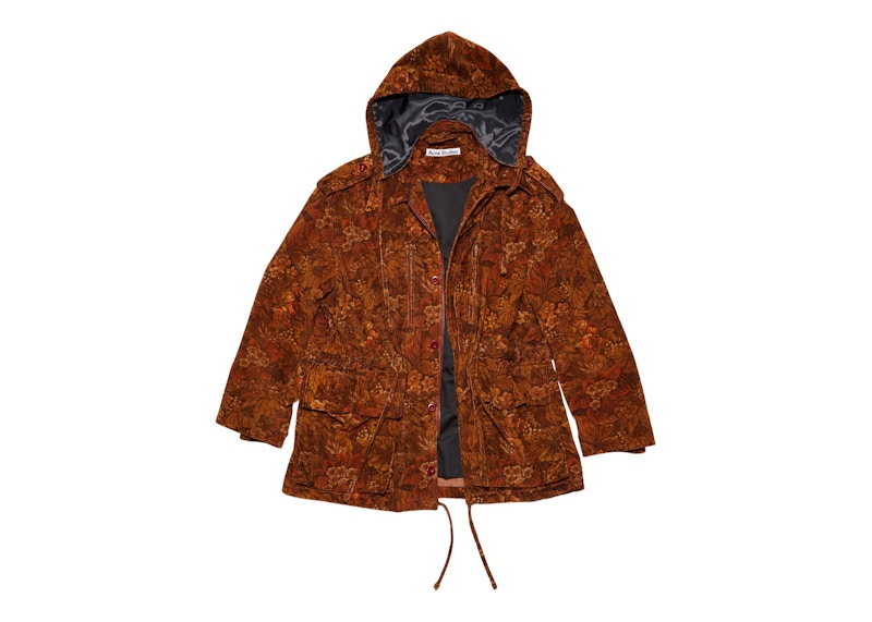 Acne Studios Flower Print Corduroy Relaxed Fit Parka Jacket Rust