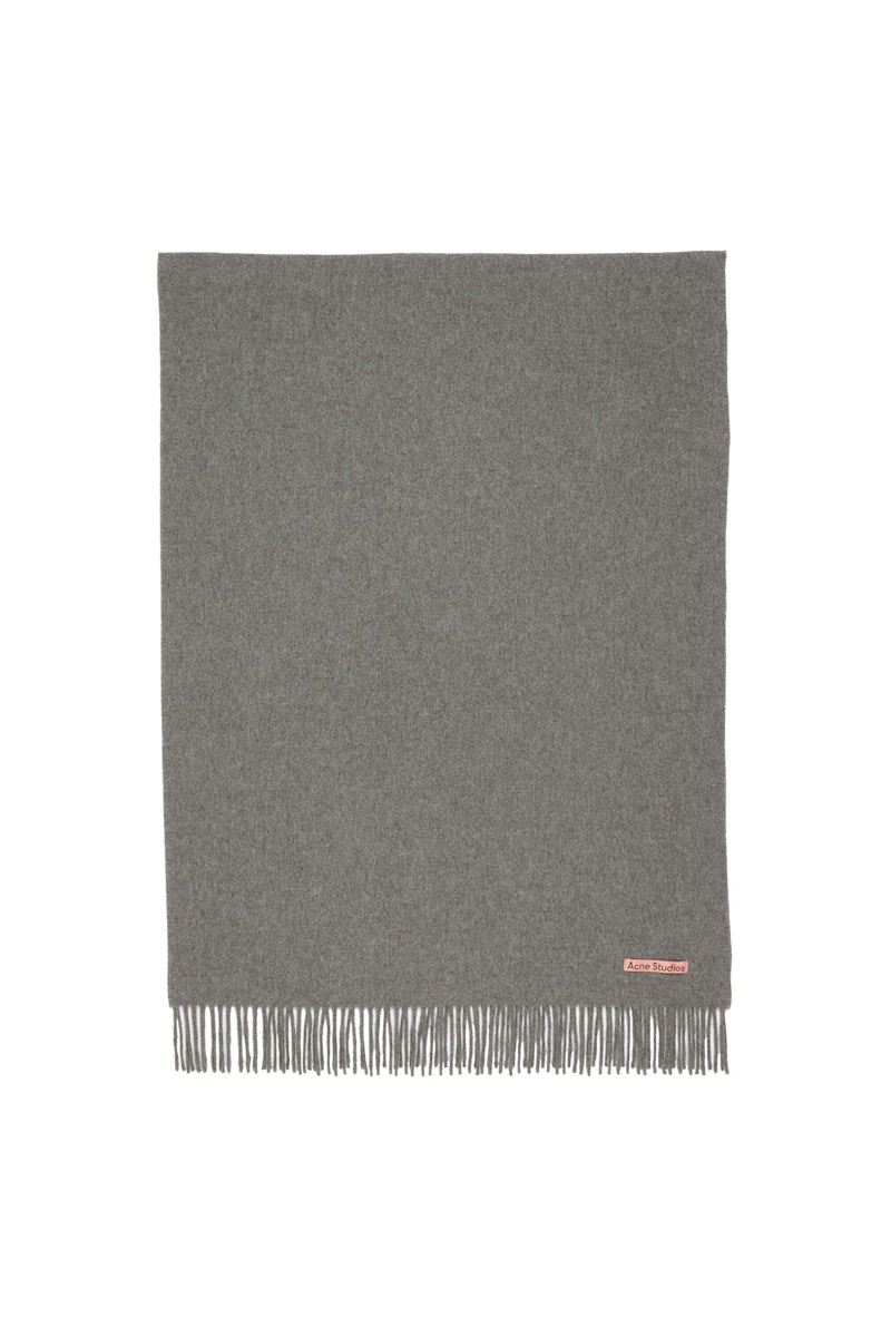 Pre-owned Acne Studios Fringe Oversized Wool Scarf In Grey Melange In Gray