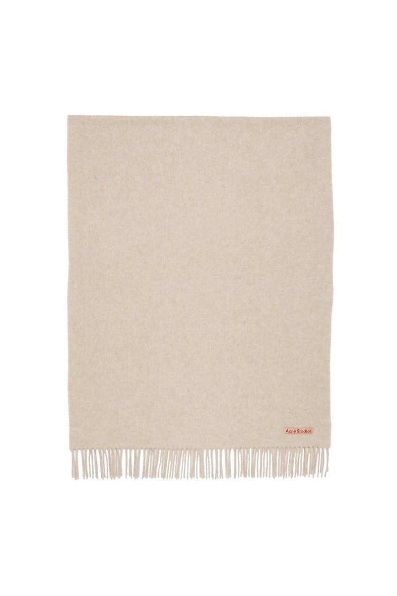 Pre-owned Acne Studios Fringe Oversized Wool Scarf In Oatmeal Melange