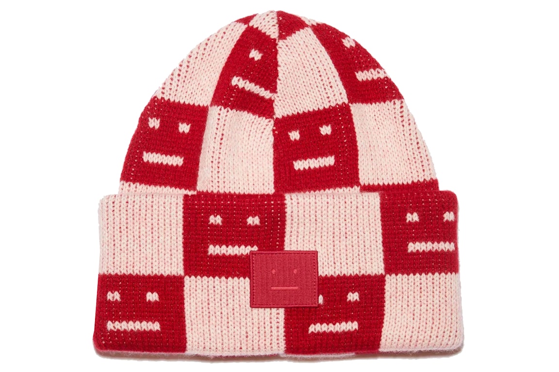 Pre-owned Acne Studios Jacquard Knit Beanie Red/faded Pink