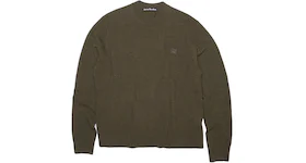 Acne Studios Lightweight Wool Face Patch Crewneck Sweater Dark Khaki Melange