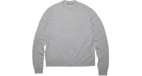 Acne Studios Lightweight Wool Face Patch Crewneck Sweater Grey Melange