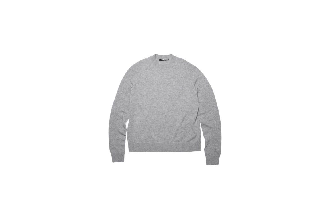 Pre-owned Acne Studios Lightweight Wool Face Patch Crewneck Sweater Grey Melange