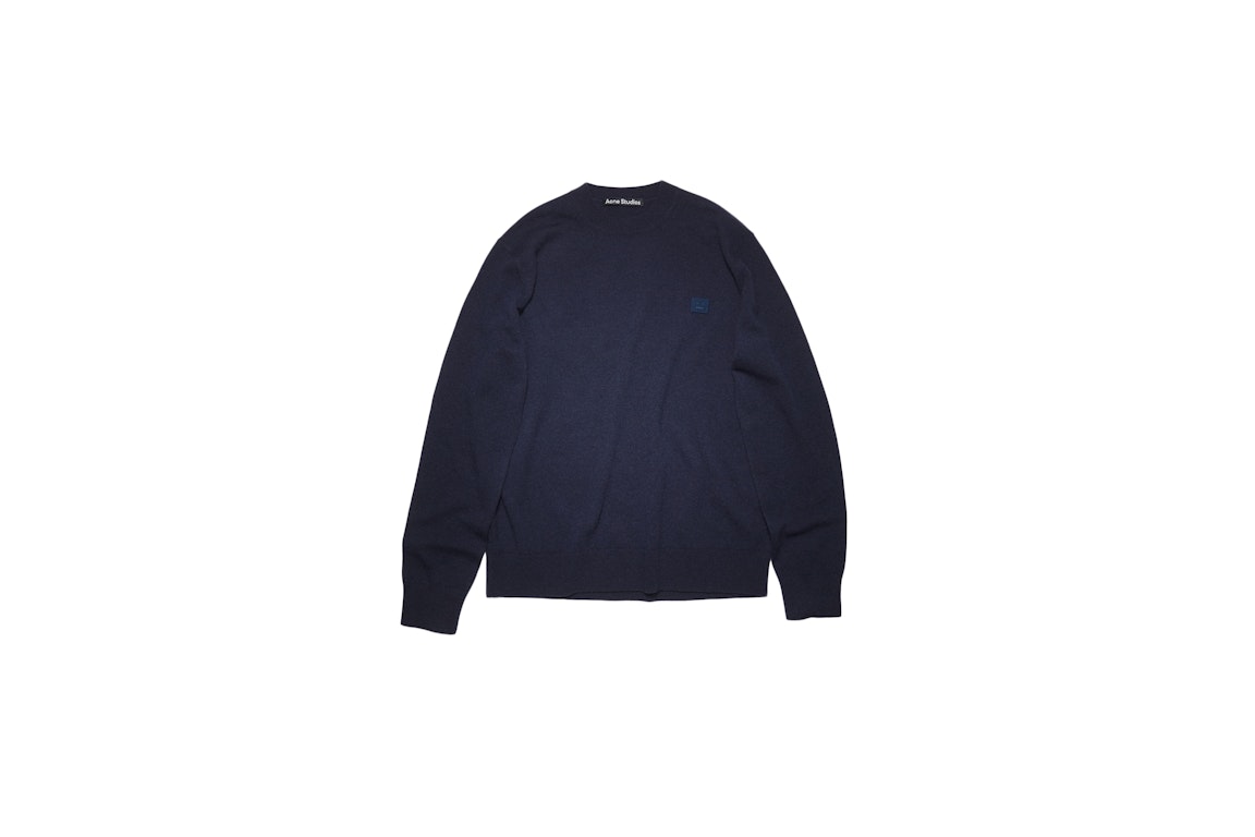 Pre-owned Acne Studios Lightweight Wool Face Patch Crewneck Sweater Navy