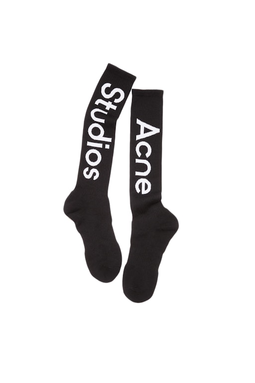 Pre-owned Acne Studios Logo Contrast Knee-high Socks Black