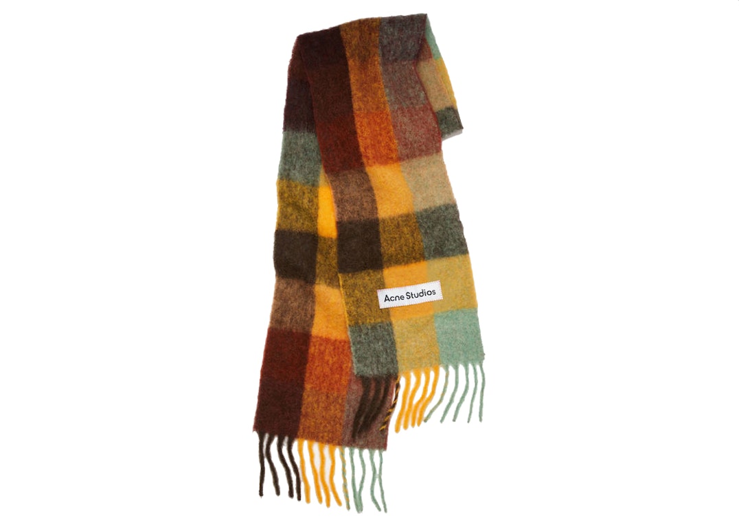 Pre-owned Acne Studios Mohair Checked Scarf Brown/yellow/green