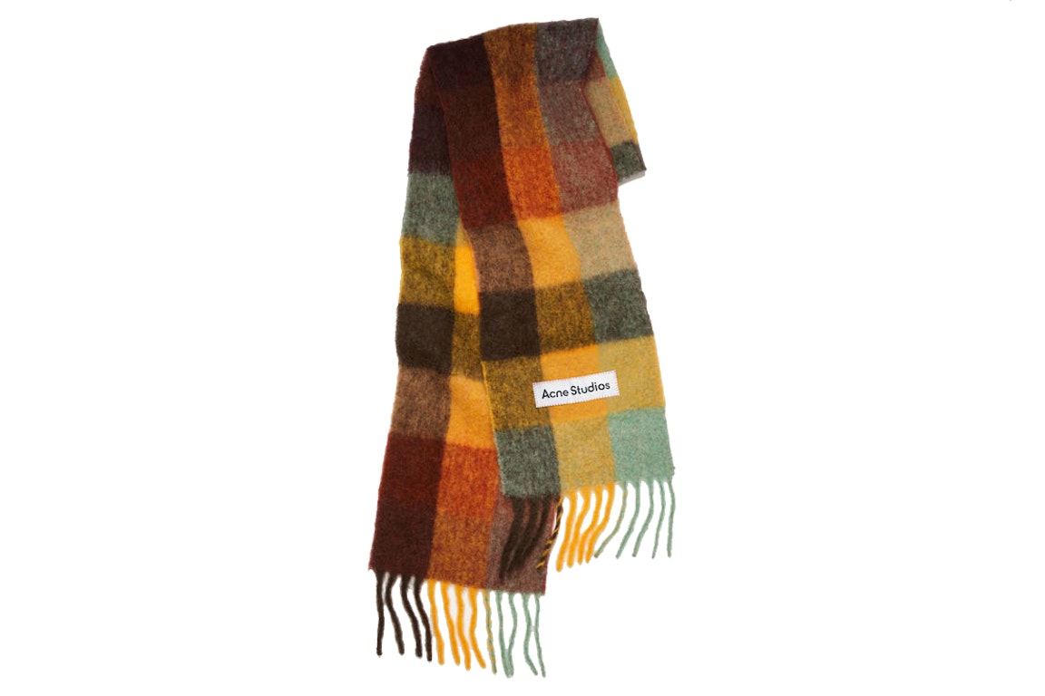 Pre-owned Acne Studios Mohair Checked Scarf Brown/yellow/green